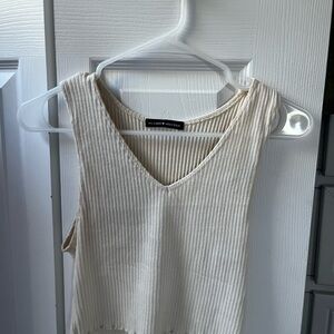 Beige Sleeveless Ribbed Top